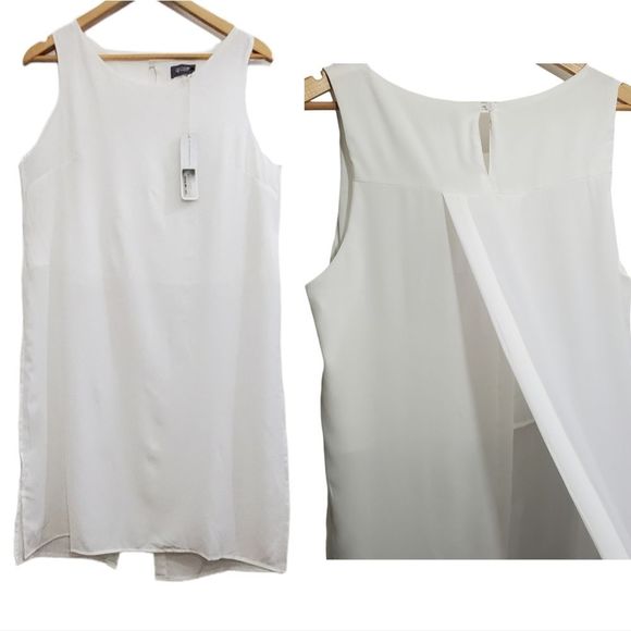 Figwood Tops - Figwood Ivory White Split-Back Sleeveless Side Slit Tunic Top Medium Large